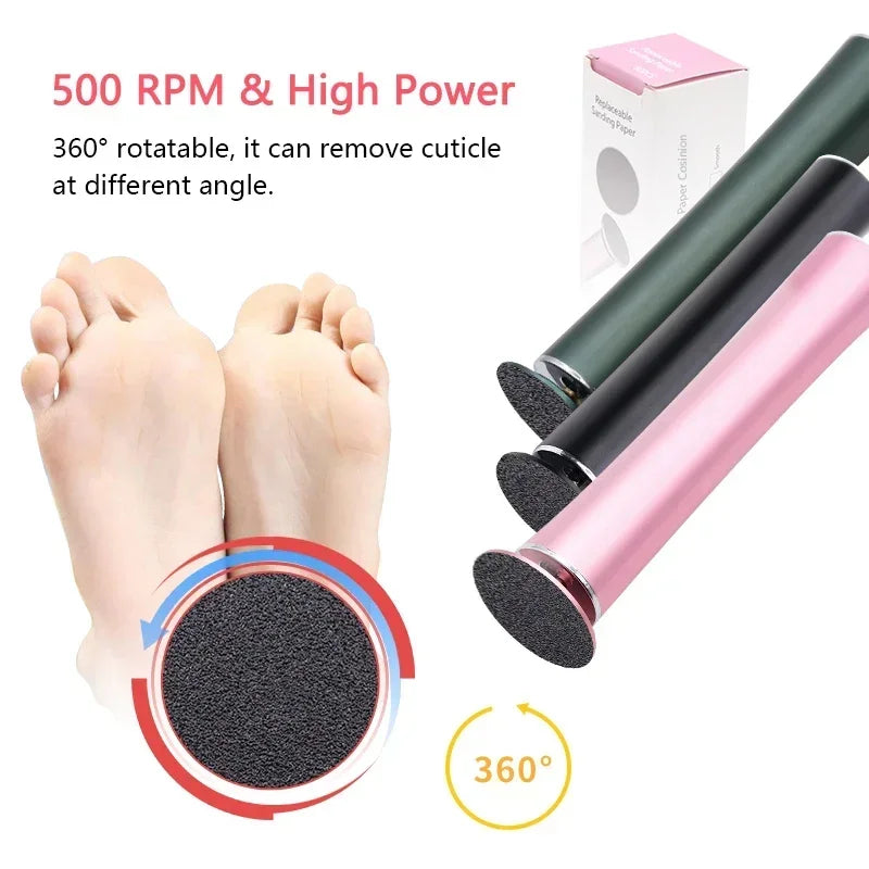 Professional Foot Callus Remover Electric Pedicure File Rechargeable with 360 Degree Rotating Head and 60 Replaceable Disks
