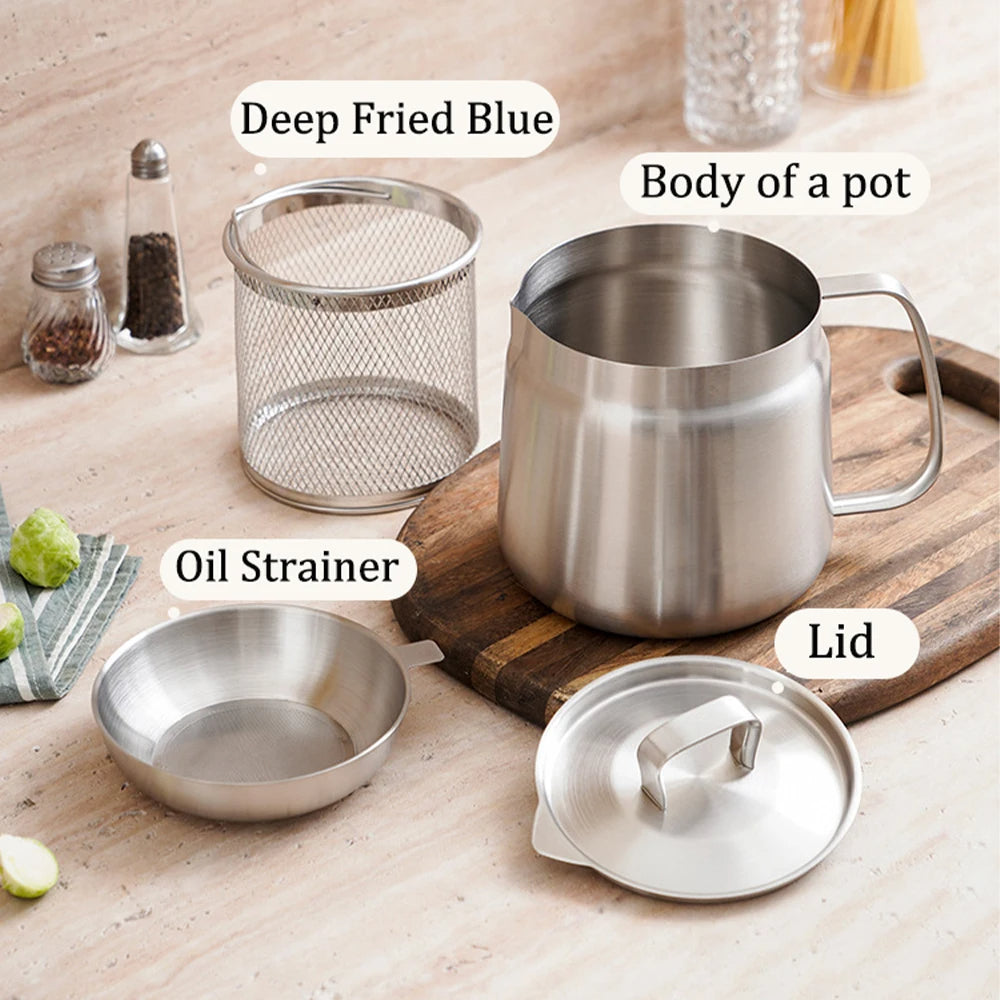 Edelstahl-Fritteuse mit Öl-Siebkorb und 2-Liter-Vorratsbehälter, multifunktionale Bratpfanne für die heimische Küche und Camping, Grün