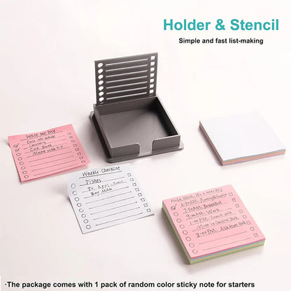 Sticky Note Holder with Template 3x3 Post It Note Organizer with Built in Stencil for Checkboxes Lines Circle Boxes Blue
