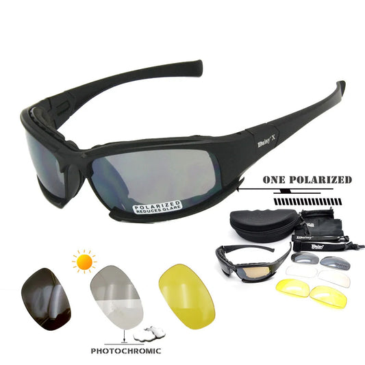 Tactical Photochromic Polarized Sunglasses with 5 Interchangeable Lenses TR90 Frame UV400 Protection for Fishing Cycling Shooting Airsoft Black
