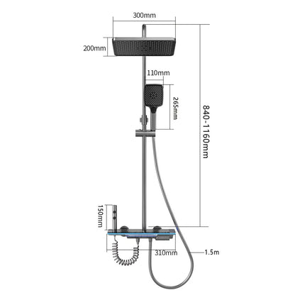 Thermostatic Shower System Luxury Set with Piano Key Controls Digital Temperature and LED Lighting
