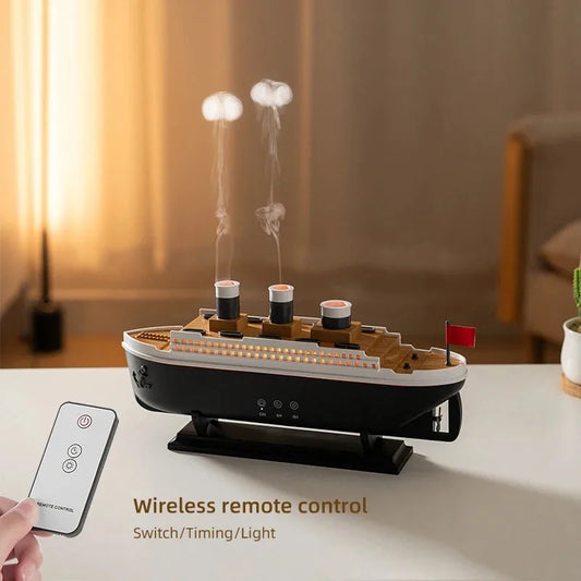 Titanic Ship Model Air Humidifier 250ml Essential Oil Diffuser with Jellyfish Smoke Ring Spray and RGB Night Light White
