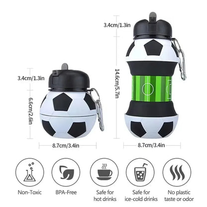 Travel Foldable Sports Ball Bottle Collapsible Silicone Leak Proof Water Bottle with Clip
