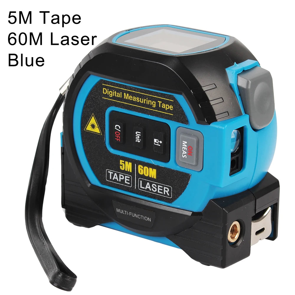 Fita métrica a laser 3 em 1 adequada para construção, "faça você mesmo" e projetos domésticos, combina medição a laser, fita métrica e régua, durável, portátil e altamente precisa.