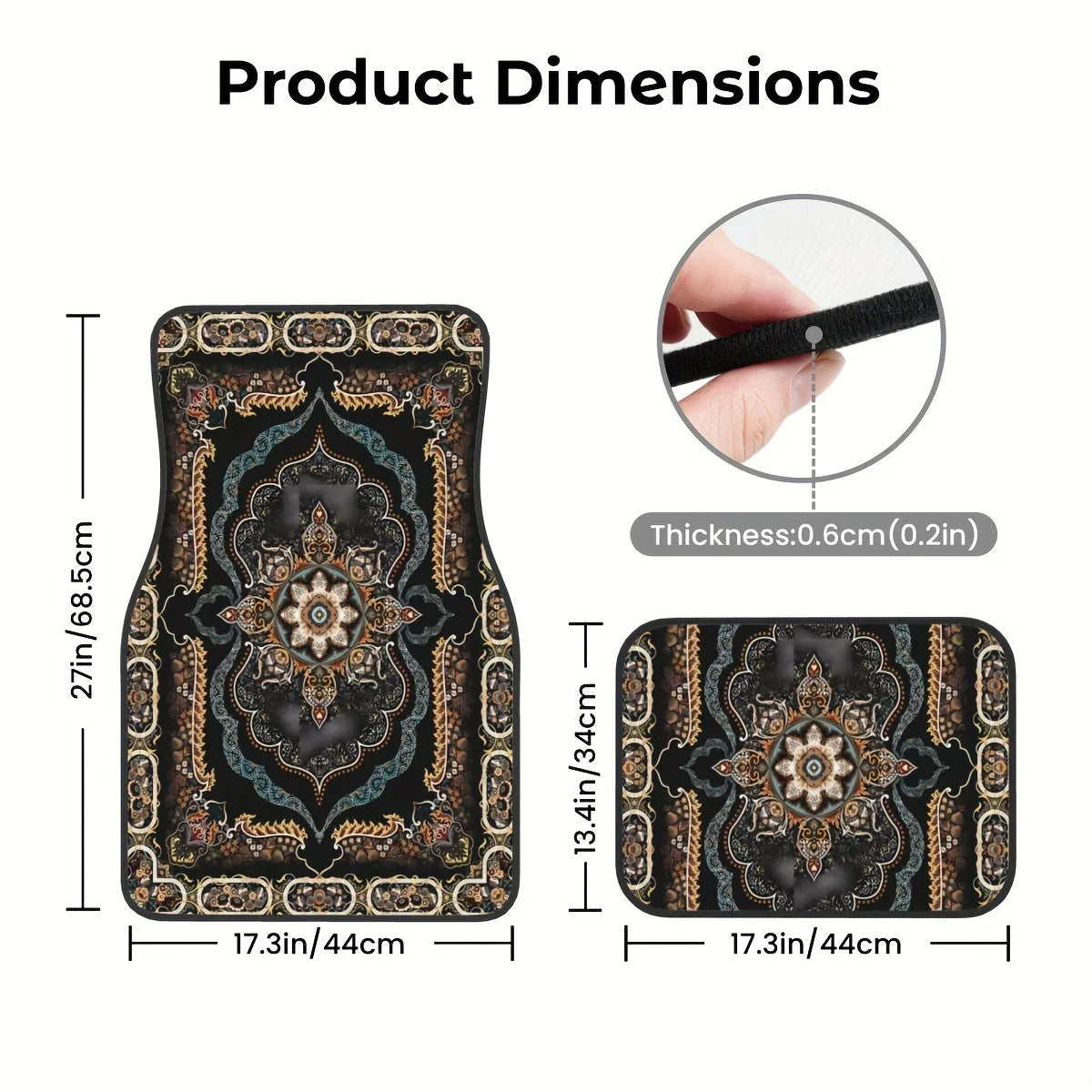 Universal Fit Persian Rug Car Mats Luxury Oriental Floor Mats Set of 4 Non Slip Backing All Weather Protection
