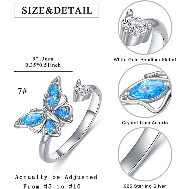 Adjustable Fidget Spinner Ring Anxiety Relief Copper Crystal Jewelry
