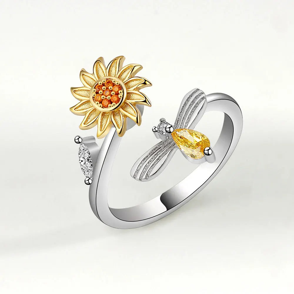 Bague Fidget Spinner Anti-Anxiété en Cuivre et Cristal, Anti-Stress et Ajustable
