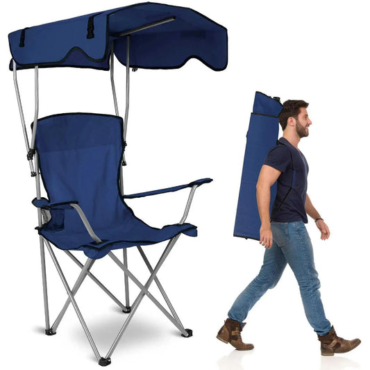 Camping Chair With Canopy Portable Foldable Outdoor Recliner

