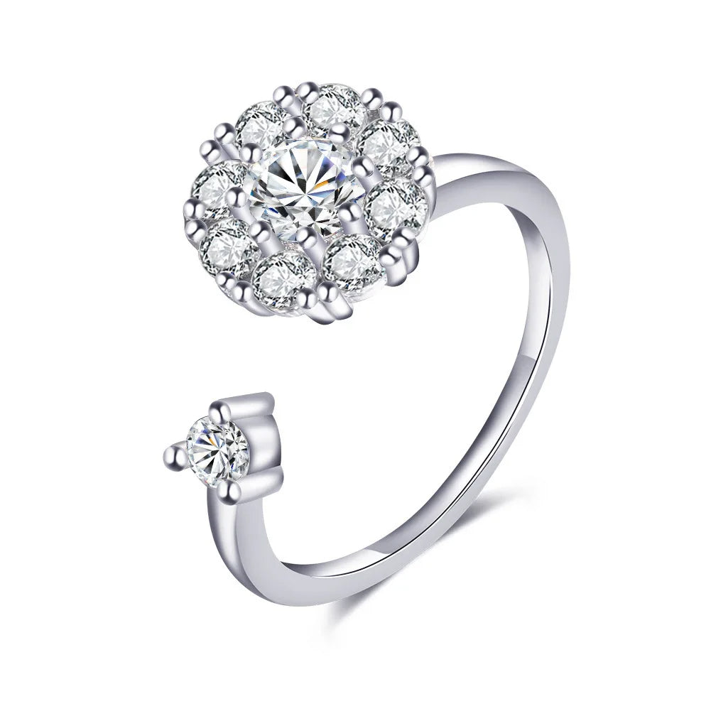 Bague Spinner Anti-Stress Ajustable en Cuivre et Cristal contre l'Anxiété