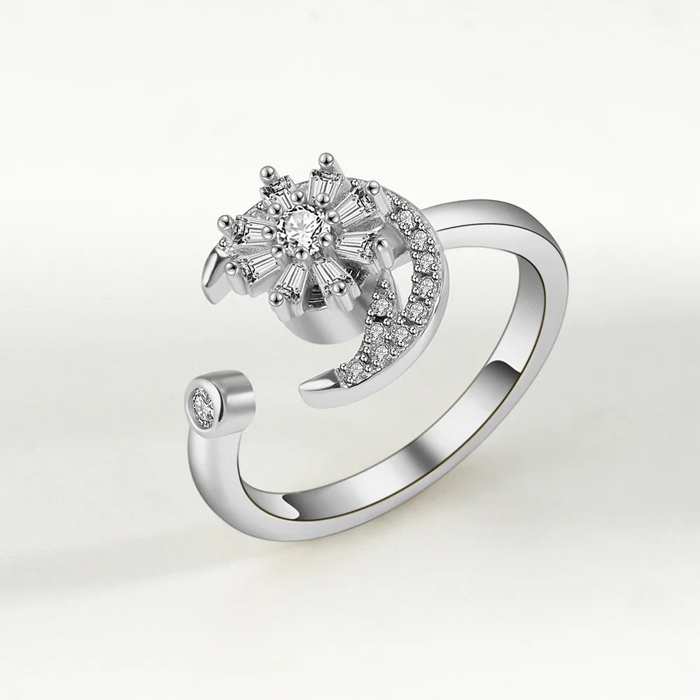 Bague Fidget Spinner Ajustable en Cuivre et Cristal pour Soulager l'Anxiété