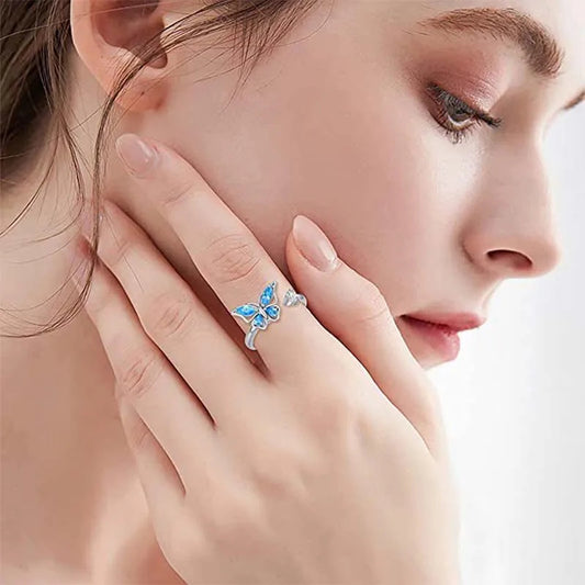 Copper Crystal Anxiety Relief Fidget Ring Adjustable Anti Stress Jewelry
