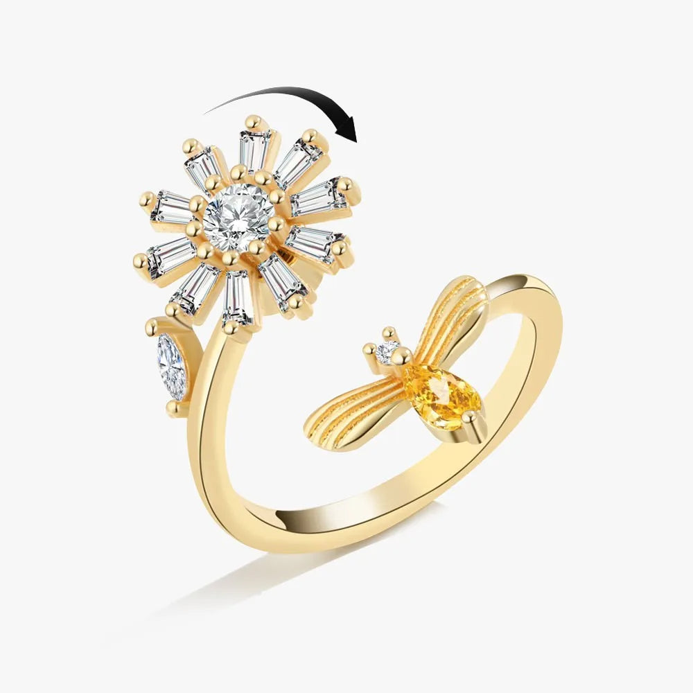 Bague Fidget Spinner Ajustable en Cuivre et Cristal contre le Stress et l'Anxiété