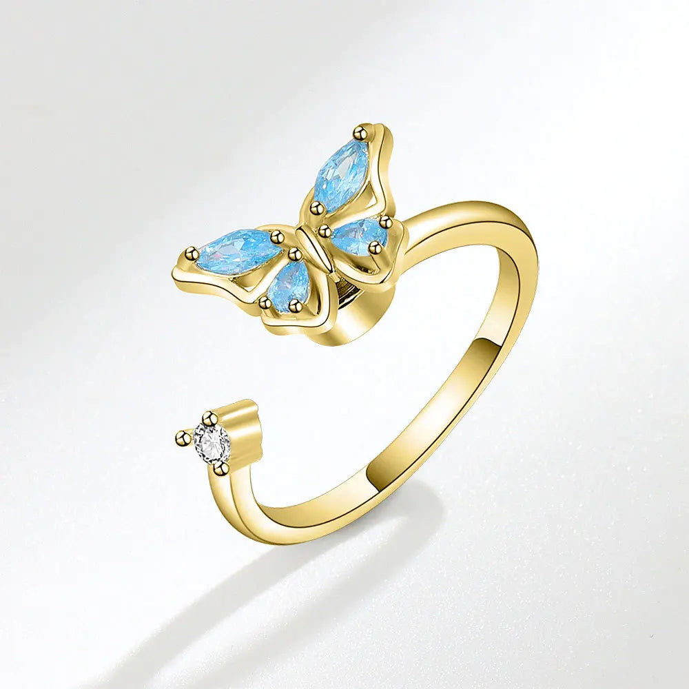 Bague Fidget Spinner en Cuivre et Cristal pour Soulager le Stress et l'Anxiété