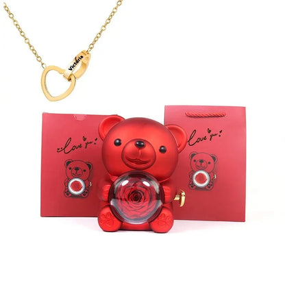 cute gift eternal rose teddy bear with necklace
