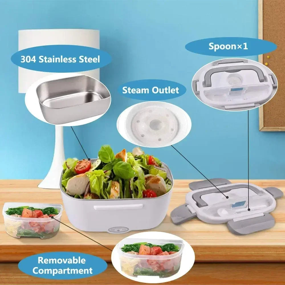 Electric Lunch Box With PTC Heating Technology And Stainless Steel Container
