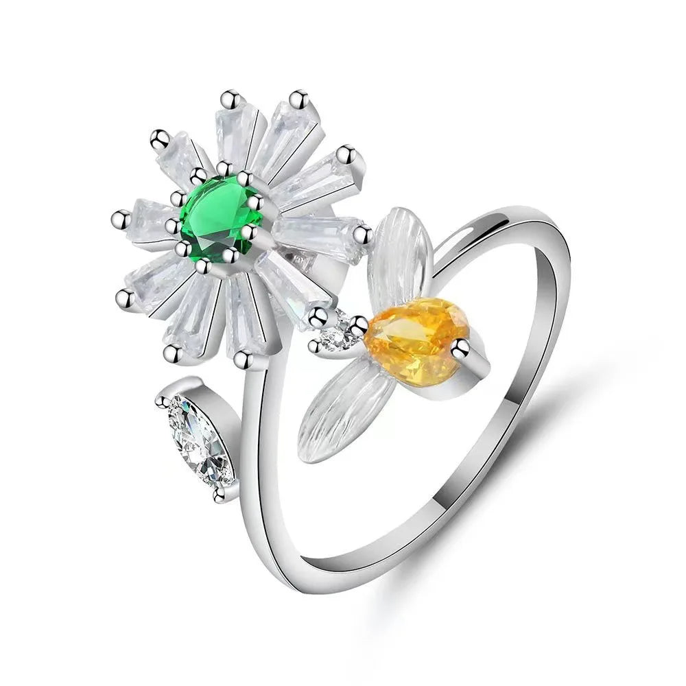 Élégante Bague Fidget Spinner Anti-Anxiété en Cuivre et Cristal
