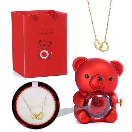 eternal rose teddy bear with necklace
