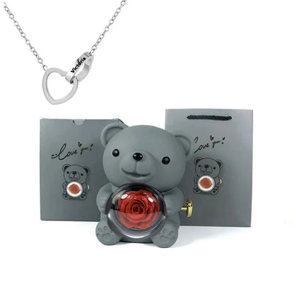 home decor eternal rose teddy bear with necklace
