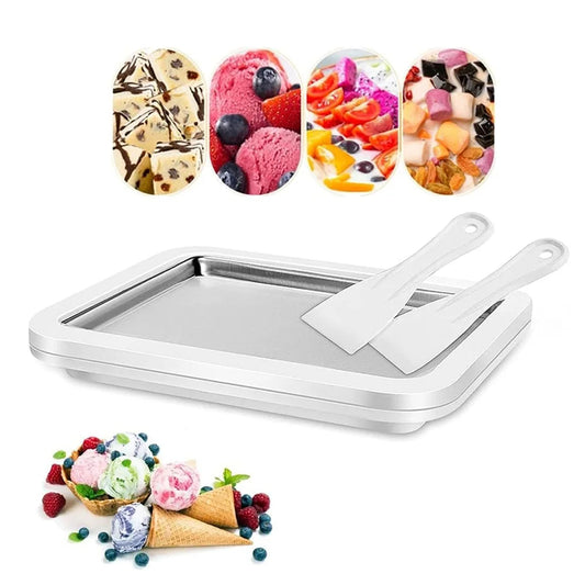 Ice Cream Maker Pan Rolled Ice Cream Maker With 2 Scrapers DIY Frozen Dessert Plate Homemade Ice Cream Rolls
