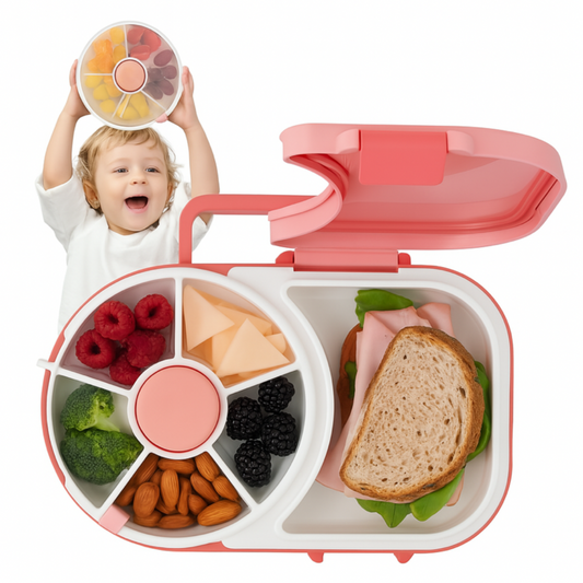 Interactive Rotating Kids Lunchbox 5 Compartment Snack Spinner BPA Free
