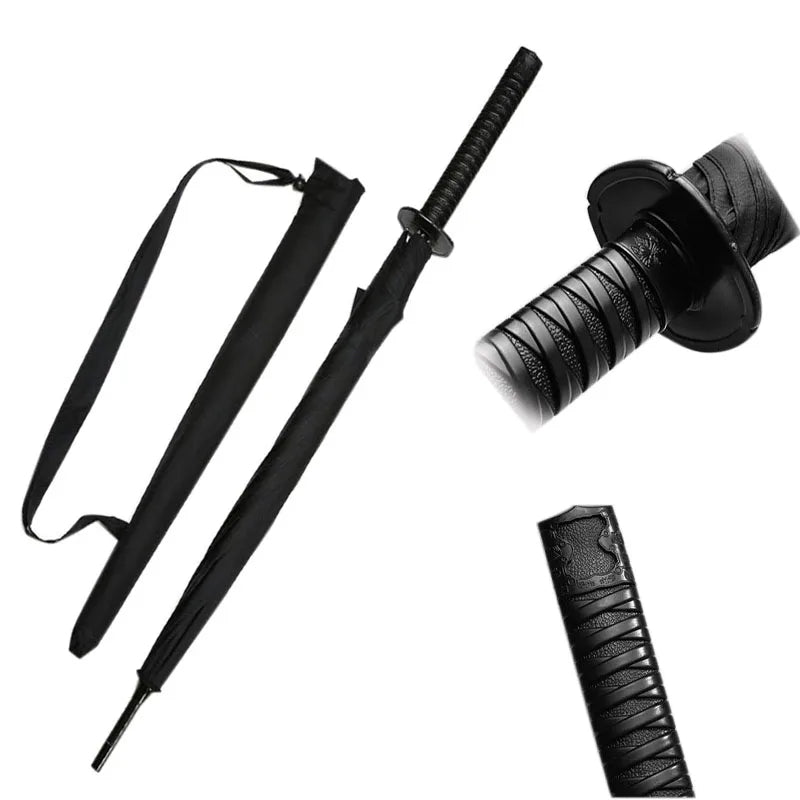 Katana Handle Umbrella Samurai Design Windproof Rain Protection 41 Inch Canopy
