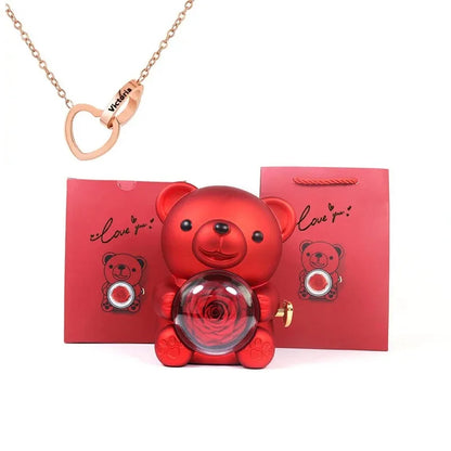 mini eternal rose teddy bear with necklace
