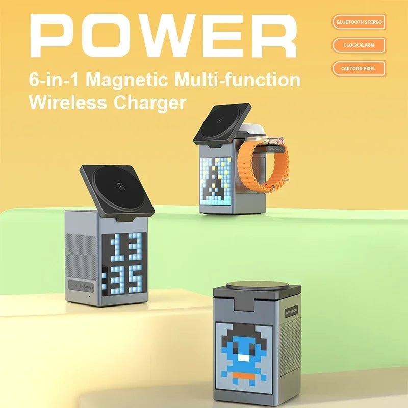 Multi Functional 6 In 1 Wireless Charger And Speaker For Desk Use
