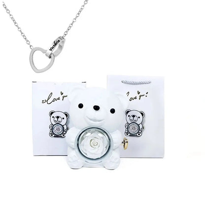 premium eternal rose teddy bear with necklace