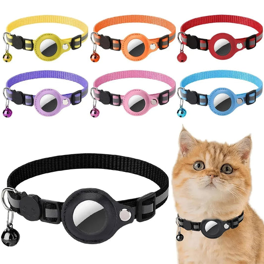 Reflective Cat Collar With AirTag Holder Breakaway Safety Buckle For Night Visibility
