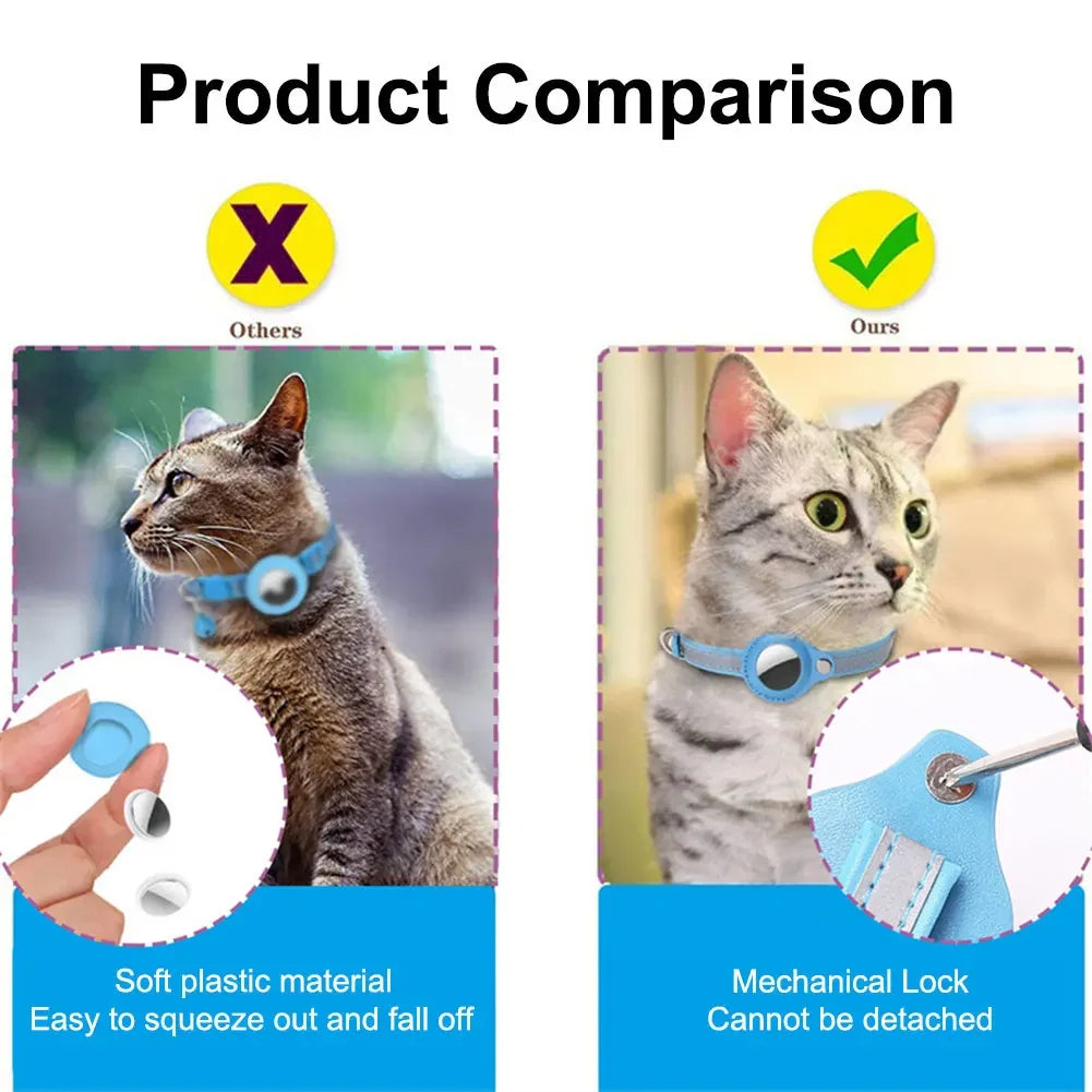 Reflective Cat Collar With Apple AirTag Case Breakaway Buckle For Pet Safety
