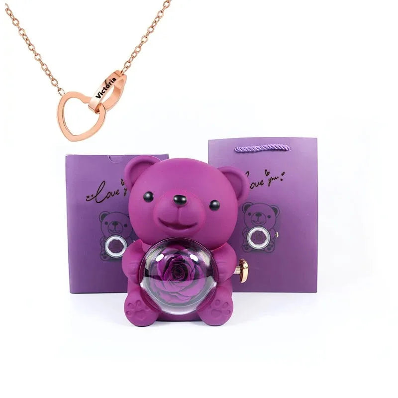 romance eternal rose teddy bear with necklace
