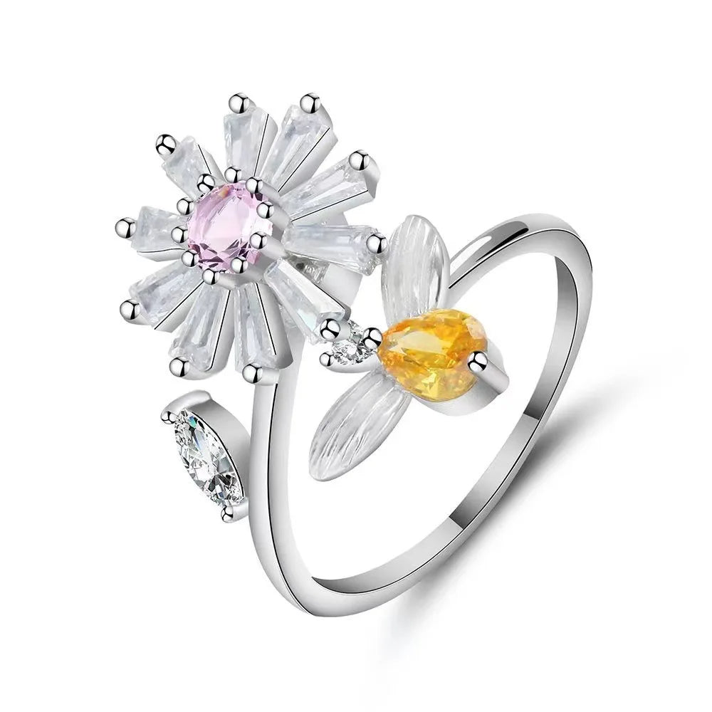 Bague Fidget Spinner Élégante en Cuivre et Cristal pour Soulager l'Anxiété