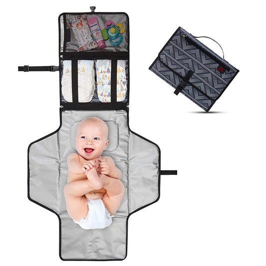 alt: Portable Baby Diaper Changing Pad Waterproof Travel Diaper Changing Mat with Headrest and Storage Pockets

