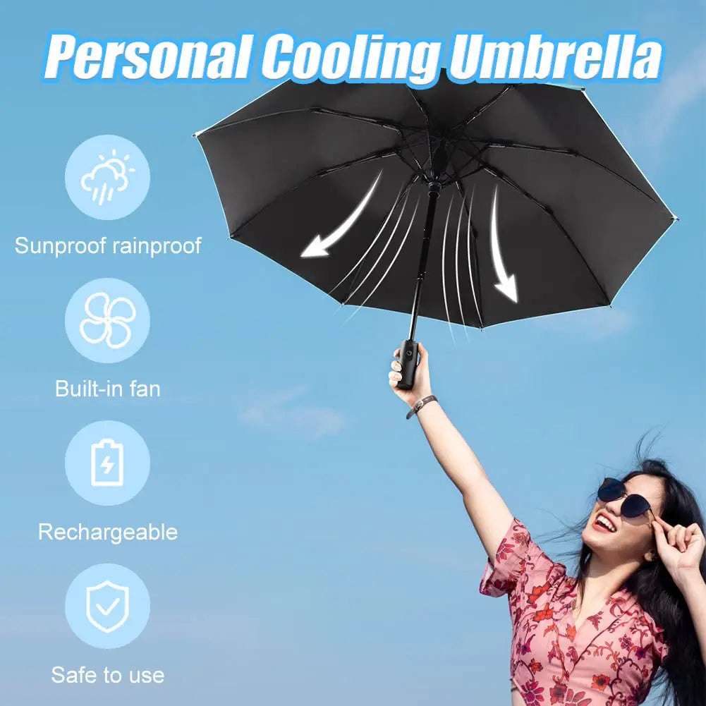 Ombrello Portatile Ricaricabile USB con Ventola e Nebulizzazione
