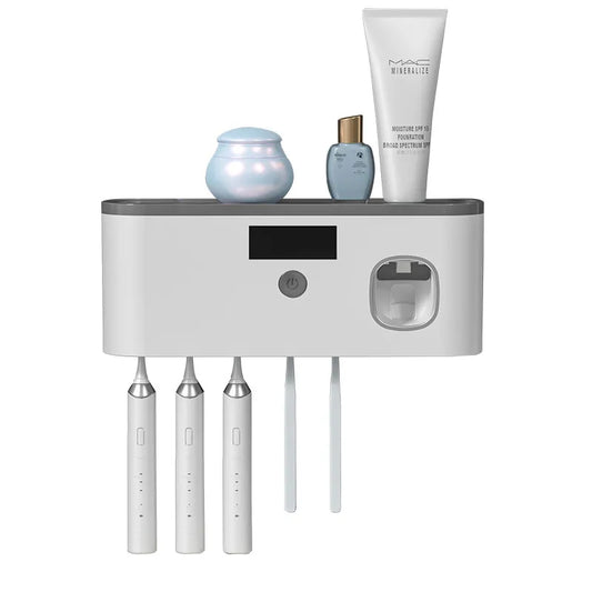 Wall Mounted UV Toothbrush Sanitizer Holder With Toothpaste Squeezer
