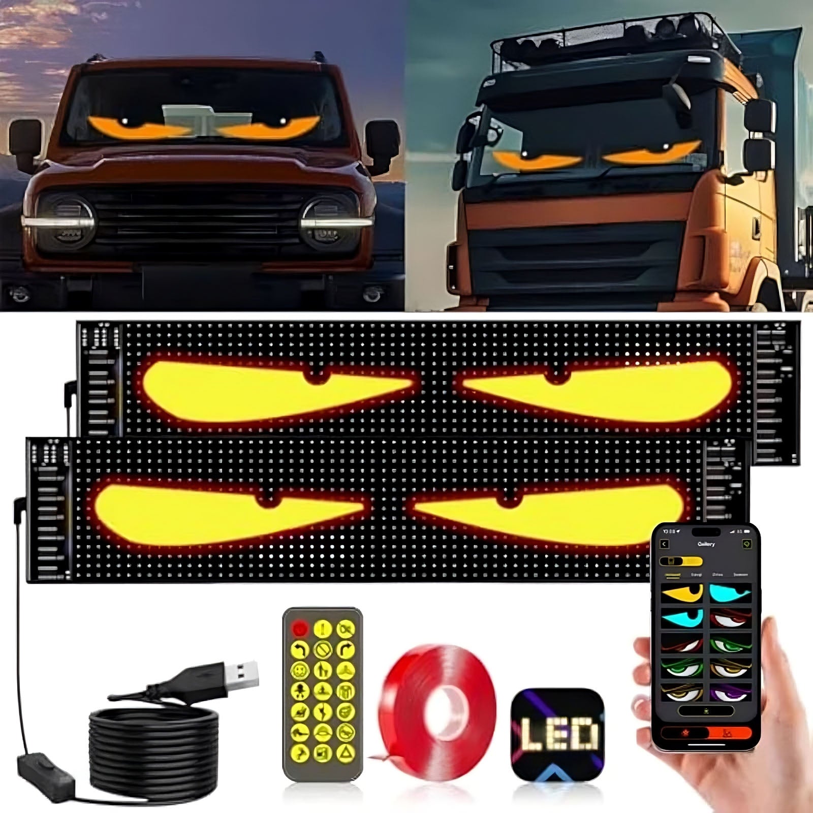Luci Dinamiche a Occhio Grande per Parabrezza di Auto con Indicatore a LED e Design